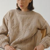 Hand-embroidered Yellow Floral Cotton Sweater - Chunky Knit Pullover