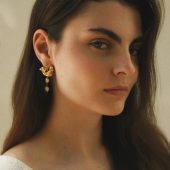Flower And Bird Jewelry Earrings, Silver Earrings Covered With 24k Gold Plating Natural Pearls