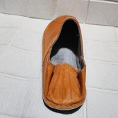 Handmade Moroccan Leather Babouche Slippers – Traditional Artisan House Shoes – Natural Orange Mule Flats – Soft Sole Indoor Shoes For Men