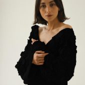 Handknit Cotton Cardigan: White V-neck Jacket With Embroidered Flowers