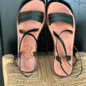 Black Braided Moroccan Leather Sandals – Handmade Flat Straps – Custom Fit